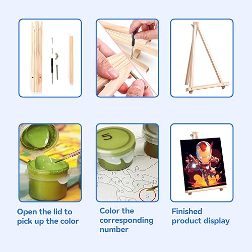 4 Pack Cartoon Paint by Numbers for Kids with Framed Canvas - Wooden Easel - color: BKH1250+BKH1251+BKH1252+BKH1253