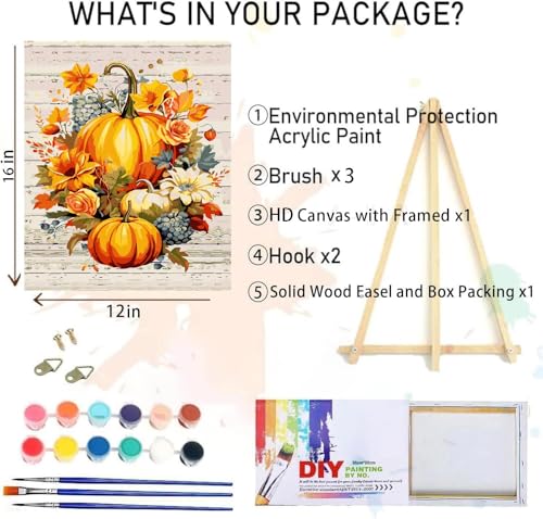 Fall Paint by Numbers for Adults with Framed Canvas-with Wooden Easel,Paint by Numbers Kits Framed Canvas,DIY Acrylic Oil Painting Kits with Brushes Nice Gift Box for Home Wall Decor(12x16 Inch) - color: DKH119