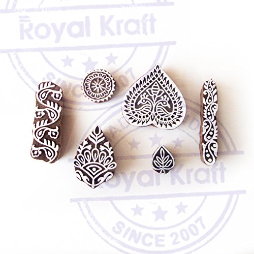 Asian Heart and Leaf Motif Wood Block Stamps (Set of 6) - color: Htag0420