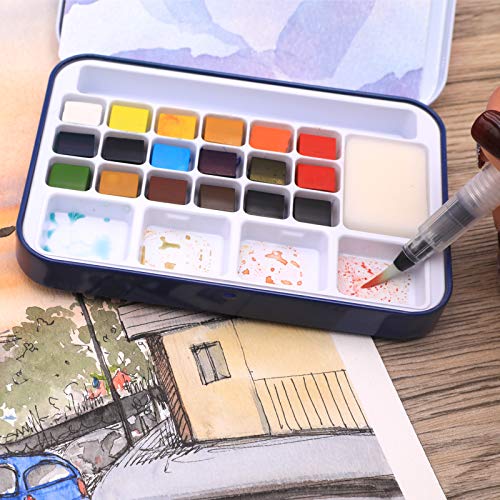 Artecho 18 Colors Watercolor Paint Set, Portable Travel Tin Box with Brush - color: 18 colors