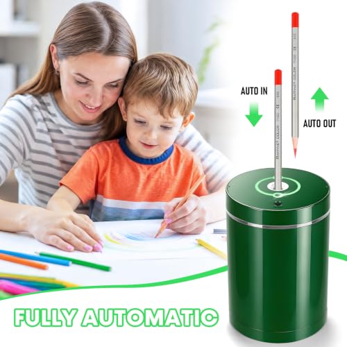 Fully Automatic Electric Pencil Sharpener,Rechargeable smart Pencil Sharpener.Suitable for No. 2/Colored Pencils (6-8 mm),Applicable to School/Classroom/Office/Home(Green) - color: Green