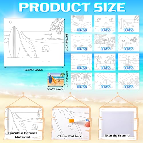 Affrolling 12 Pcs Pre Drawn Canvas for Painting for Adults 8 x 8 Inch Canvas Painting Kits Stretched with Drawing Ready to Paint Beginner Artists Date Night Party Supplies(Beach) - style: Beach