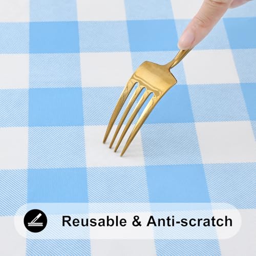 Smiry 4 Foot Picnic Table Cloth, Flannel Backed Fitted Vinyl tablecloths | Waterproof Elastic Rectangle Tablecloth ,Buffalo Plaid Table Covers for Dining, Camping (Baby Blue and White, 24" x 48") - color: Baby Blue and White, size: 48" x 24" (Rectangular)