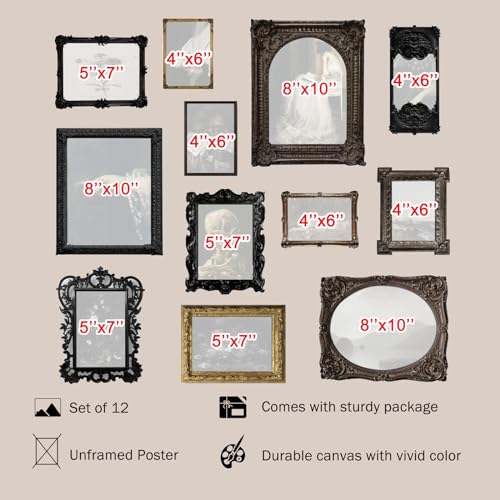 KBKBART Dark Academia Wall Art, 12 Pc Vintage Gothic Prints, Unframed | Canvas Prints, Victorian Gothic Art, Halloween Pictures Wall Decor, Moody Posters for Bedroom Bathroom - color: Dark Academia Decor