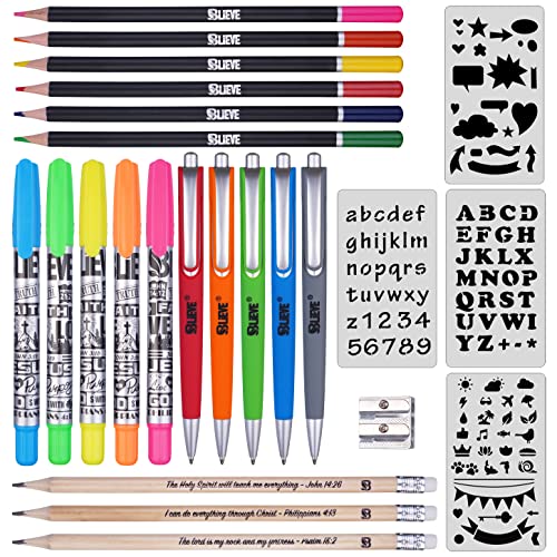 BLIEVE - Bible Journaling Kit With Gel Highlighters And Pens No Bleed, Scripture Markers and Pencils Supplies, Stencils Planner Set For Coloring Journal Art Illustrated By Faith Christian Gifts 24pcs - color: Brown 24pcs