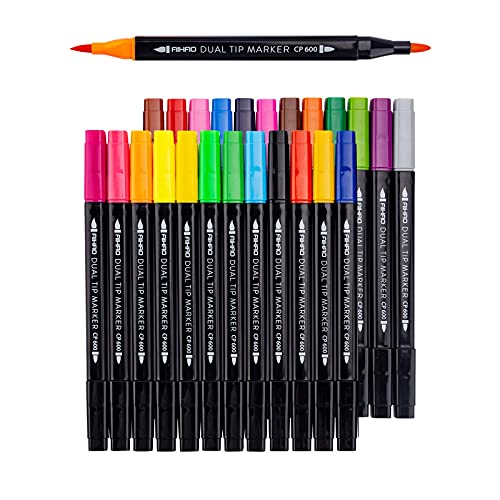 AIHAO Markers for Kids,Washable Markers With Stand Portable Box,Dual Tip Set, Brush & Fine Tips, 24 Pack, Art Supplies for Coloring, Doodling, Sketching, Drawing, Journaling - size: 1 Count (Pack of 24)