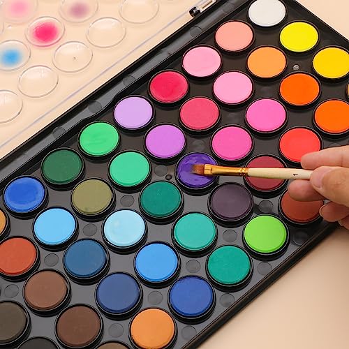 Artecho 48 Colors Watercolor Paint Set, 3 Brushes | Washable Pan Watercolor, Travel Portable Design, for Card Making, Illustrations, Painting