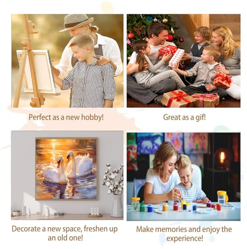 Artunion Framed Paint by Numbers Kit for Adults Beginners & Kids Ages 8-12,Swan Couple Paint by Number with Frame,Animal Paint by Numbers Kit on Canvas 10 * 10 Inch Without Easel - color: ZXT-398-F
