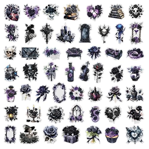 50Pcs Vintage Stickers,Waterproof Transparent PET Aesthetic Decorative Scrapbooking Supplies for Adult Card Making Letters Planner Journaling Junk Journal DIY Water Bottles Art Craft.Black Rose - color: Black Rose