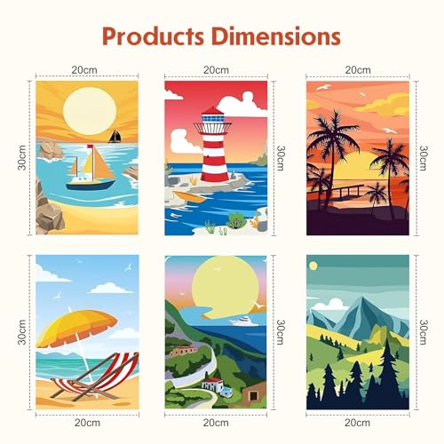 GHHKUD 6 Pack Landscape Paint by Numbers Kits for Adults, DIY Painting by Numbers for Adults Sunset Beach, Easy Painting on Canvas Arts Gifts for Home Decor 20x30cm - color: Landscape