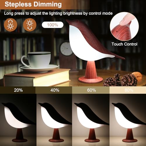 VoMii Bird Desk Lamp, Small Table Lamp Cordless Touch Dimmable Night Light with 3 Color Temperature, Rechargeable Decorative Lamps for Bedroom Bedside Nightstand, Desk Decor, Bird Gifts - color: Red Bird Lamp
