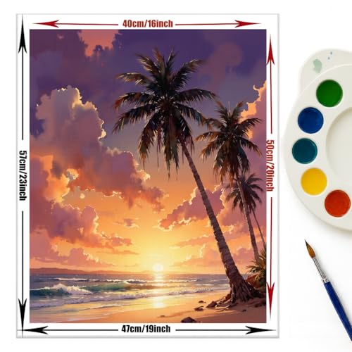 EnLvYY Paint by Numbers Kit for Adults 16x20in, DIY Acrylic Painting on Canvas, Beach Sunset with Tropical Palm Trees and Ocean Landscape, Unframed Beginner Wall Art, Gift for Friends and Family