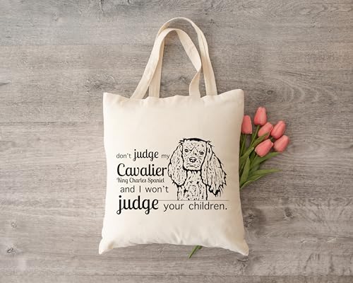 Pet Studio Art Don't Judge My Dog Tote Bag - color: Cavalier