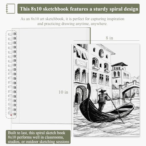 SuFly Spiral Bound Sketchbook 8x10, 100 Sheets Hardcover Sketch Books, 68lb/100gsm Sketch Paper, Sketch Pads for Drawing for Adults, Sketchbook for Art Class & School. - color: Green, size: 8-x-10-inch:1 Pack