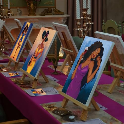 Cholemy 36 Pcs Paint and Sip Kit Gift for Adults 8''x10'',Charming Lady | Pre Drawn Canvas, Painting DIY Afro Acrylic Painting Kit, Wood Easel Brushes, Date Night Bulk, Summer Halloween Party - style: Charming Lady
