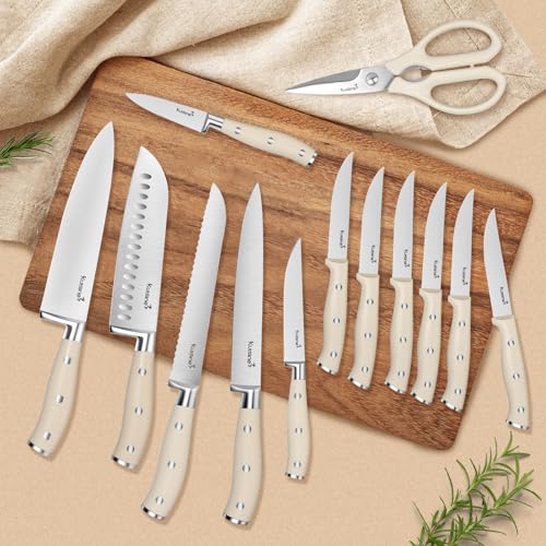 Kuisine Kitchen Chef Knife Block Set,High Carbon Stainless Steel Razor-Sharp Blade Ergonomic Handle,Sharp Knife Set with Built-in Sharpener,Elegant Gift(Irovy-Acacia,15pcs) - color: Pro Acacia Wood, size: 15 pieces