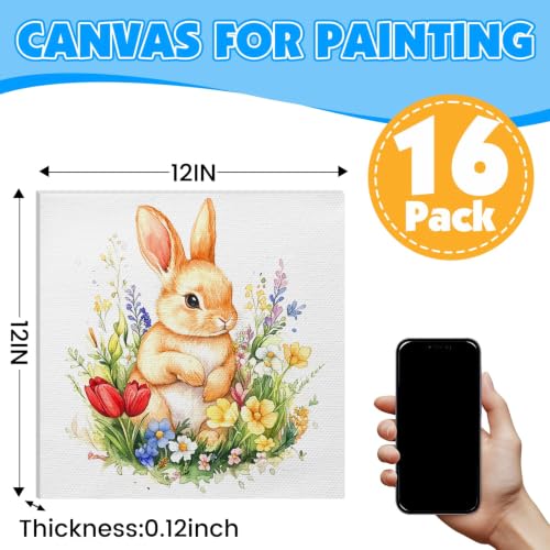 ESRICH Canvas for Painting, 16 Pack Square Canvas Boards for Painting 12x12 100% Cotton Primed Acid Free Blank Canvas Panels for Oil Paint, Watercolor, Acrylic Paint, Gouache and Tempera. - size: 12x12in
