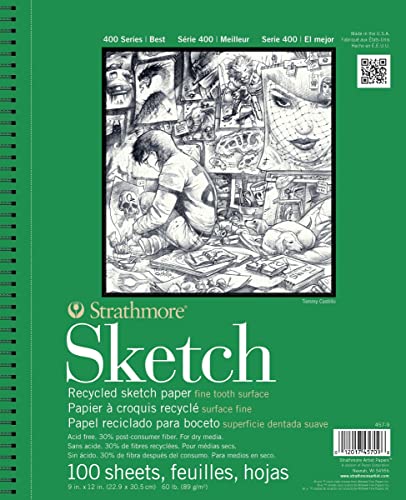 Strathmore 400 Series Wire Bound Sketch Pad, 60 lb. Recyled Paper, 3.5 X 5 inches, White, 100 Sheets (457-3-1) - size: 3.5x5