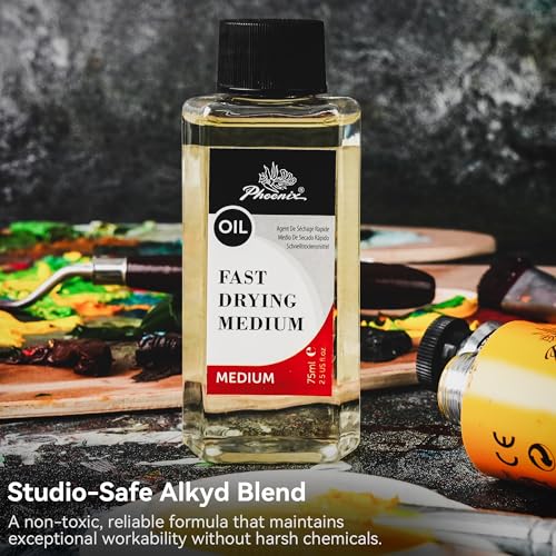 PHOENIX Fast Drying Oil Medium - 2.5 Fl oz. / 75ml Bottle | Painting Medium Quick Dry Alkyd Liquid for Glazing, Improves Flow & Extends Oil Paint - style: Fast Drying Medium 2.5 Fl Oz.