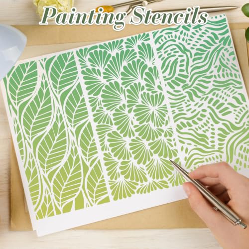 Geometric Texture Stencils for Crafts Reusable 12Pcs Stencils(8.6X4.1 Inch) - color: Texture 27