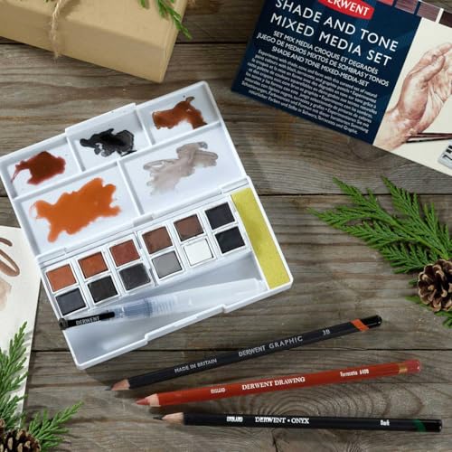 Derwent Shade & Tone Mixed Media Set, 16 Piece Set, Natural Paint Colors with Inktense, Graphitint, Pencils & Tinted Charcoal, Professional Quality (2305903)