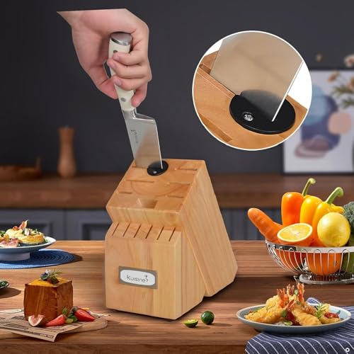 Kuisine Premium Chef Knife Set,High Carbon Stainless Steel Razor-Sharp Blade Ergonomic Handle,Knife Block Set with Built-in Sharpener,Elegant Gift for Holiday(Ivory Pro Acacia,15PCS) - color: Pro Acacia Horizontal Slot, size: 15 pieces