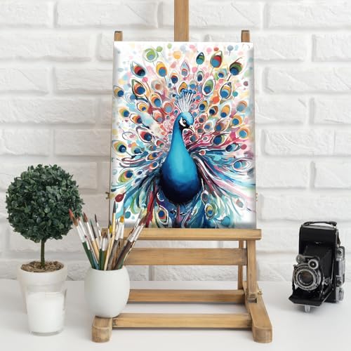 Natuyalo Colorful Peacock Paint by Number for Adults Beginner, Framed DIY Paint by Numbers Kit Animals Acrylic Painting Kit for Home Wall Decor Ideal Gift (12x16 Inch) - color: Color-02