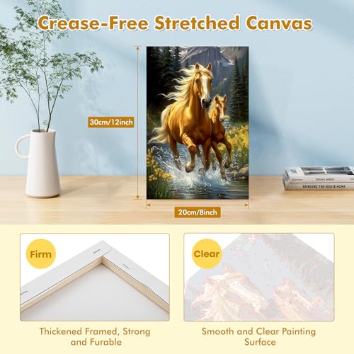 Bowetile Framed Horse Paint by Numbers Kit for Adults, Adults' Paint-by-Number Kits on Canvas, Painting by Numbers Animal, Acrylic Animals Number Painting for Home Wall Decor, 8x12in - color: Horse-01