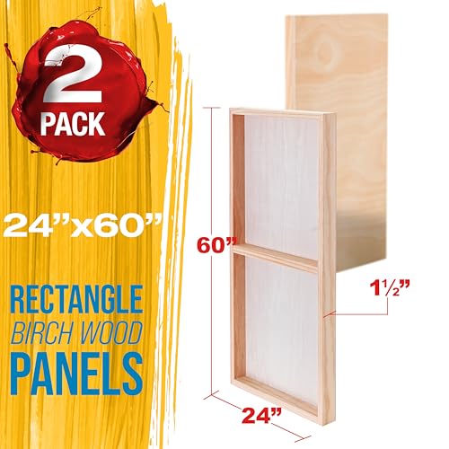 U.S. Art Supply 24" x 60" Unfinished Cradled Wood Panels for Painting, Gallery 1-1/2" Deep (2 Pack) - Artist Depth Wooden Wall Canvases - Mixed-Media Craft, Acrylic, Oil, Encaustic, Paint Pouring - size: 24" x 60"