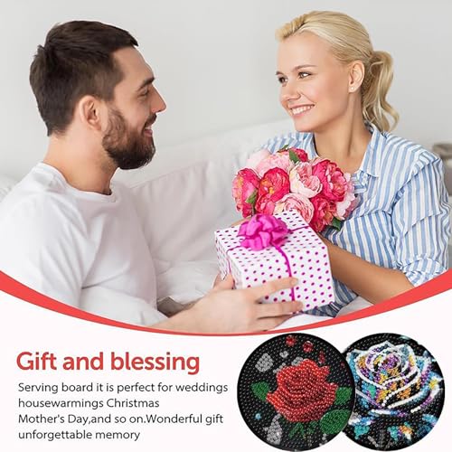 Mrnsiet 8PCS Diamond Art Coasters with Holder, DIY Flowers Diamond Painting Coasters Kits for Adults, Non Slip Rose Florwers Mosaic Dot Painting Coaster Gift Set for Beginners 4x4 Inch - color: BDWY310-US