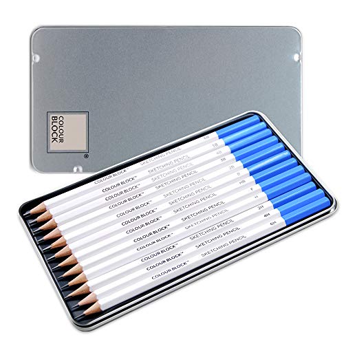 COLOUR BLOCK 12 Piece Sketching Pencils/Drawing Pencils- Graphite Travel Drawing Kit Great for Artists on the Go, Ideal for Tracing Paper, Drawing Paper, Mixed Media Paper and Sketching Paper