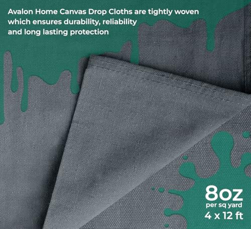 Canvas Drop Cloth for Painting 4x12 feet Pack of 1-8oz Painters Drop Cloths for Painting - All Purpose Canvas Tarps for Floor & Furniture Protection - Recycled Cotton Fabric - size: 4x12 Ft - 1 pc