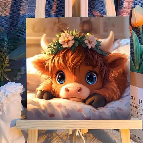 Reivworl Cow Paint by Numbers Kit for Kids with Frame 8×8 inch | Cow Paint by Number for Kids Age 6-8-12, Acrylic Paint by Numbers for Gifts and Decor - color: Style-5, size: 8×8inch
