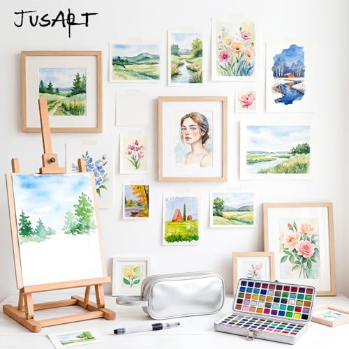 JusArt 100 Colors Watercolor Paint Set,Travel Watercolor Set with Handbag | Art Supplies with Metallic Color, Detail Painting Brushes, Portable Watercolor Supplies for Adult, Artists, Professionals