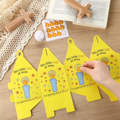 Simgoing 24 Sets Sunday School VBS 2026 Craft Illumination Lantern Craft | Lantern Crafts with LED Candle Light Tissue Paper Light of Mine Suncatchers Hanging for Christian Decor - style: Light of Mine