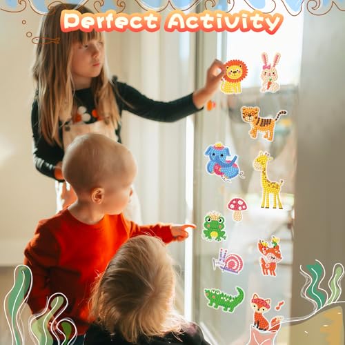 Labeol Diamond Art Kits for Kids Boys and Girls Ages 6-8-10-12 Easy to DIY Creative Diamond Art Sticker Craft by Numbers Kits for Kids and Adult Beginners (Jungle Animals) - style: Jungle Animals