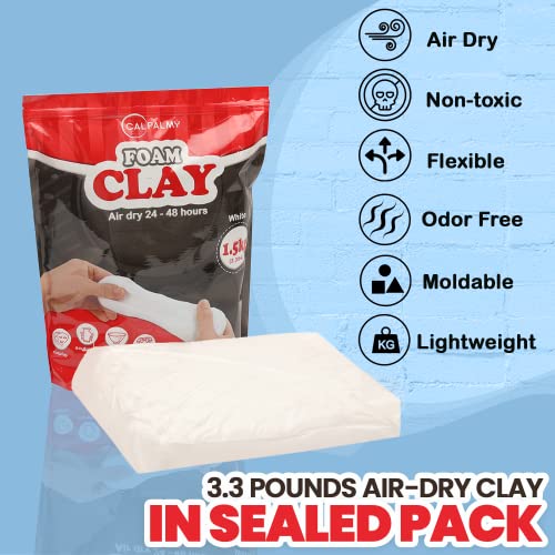 3.3 lbs Moldable Cosplay Foam Clay (White) – High Density and Hiqh Quality for Intricate Designs | Air Dries to Perfection for Cutting with a Knife or Rotary Tool, Sanding or Shaping - color: White, size: 1500g