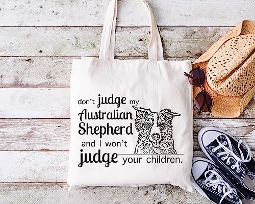 Pet Studio Art Don't Judge My Dog Tote Bag - color: Australian Shepherd