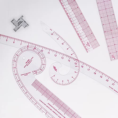 Imperial Sewing Ruler & French Curves for Pattern Making Drafting, Clear Plastic Fashion Designer Ruler Kit in Inches (6-Piece Set) - color: B-6-piece Set