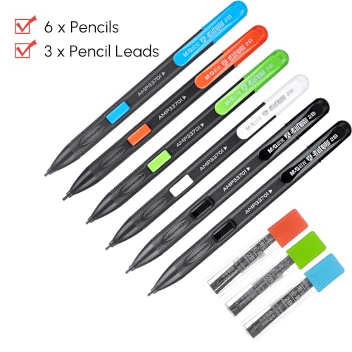 M&G 6 Pack Mechanical Pencils with Erasers 1.8mm, 3 Tubes of Lead Refills, Bulk Mechanical Pencils for School Supplies, Teacher Supplies, Drawing Pencils, Sketching Pencils