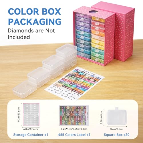 20PCS Diamond Painting Storage Containers Trays with Lids | Diamond Art Beads Storage & Line-Up Trays, Diamond Art Accessories Tools, Diamond Painting Dots Organizer, Pink Box Package - size: 20 Piece Tray Kits
