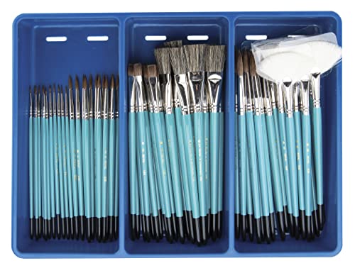 Royal & Langnickel Economy Sable Ceramic Handle Paint Brush Classroom Pack, Assorted Size, Blue, Set of 72