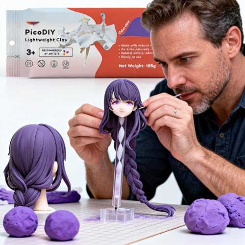 Air Dry Clay Lightweight, Flexible Modeling Clay for Adults Arts and Crafts | Professional & Moldable, Soft & No-Stick, Polymer Clay for Sculpting, Molding,Anime Figures,Making Costumes,DIY Projects - color: Purple