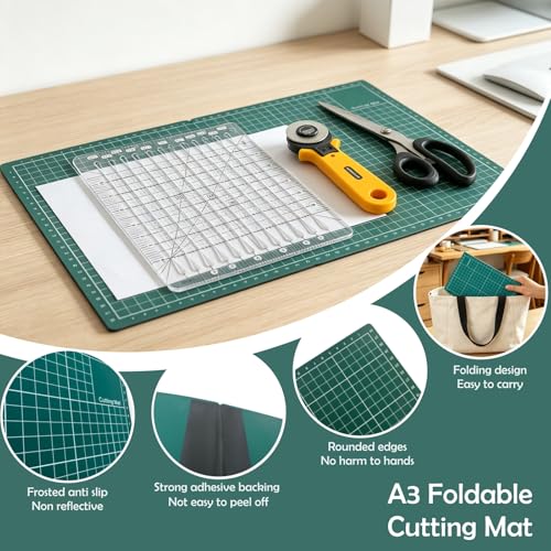Rotary Cutter Set with A3 Self-Healing Cutting Mat, 2 Blades, Slotted Quilting Ruler – Complete Kit for Fabric Cutting, Quilting, Patchwork, Sewing & DIY Crafts - color: Rotary Cutter Set 1