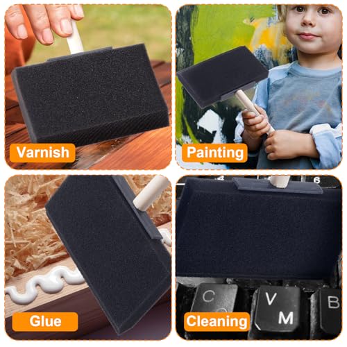 HINZIC 4 Pcs 4" Foam Paint Brushes, Wood Handle Sponge Brushes for Painting, Staining, Varnishes DIY Craft Projects Electronic Cleaning - color: Black, 4pcs, 4"