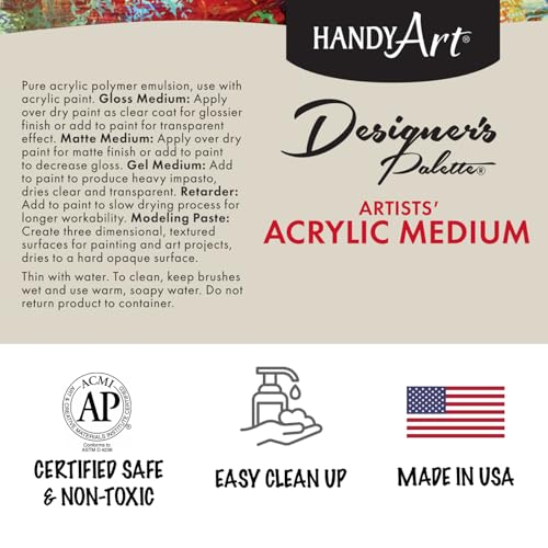Handy Art Acrylic Gloss Medium, 32 oz, Transparent Gloss Clear Coat | Enhances Flow, Reduce Viscosity for Glazing, Pouring, Acrylic Painting & Blending, Certified Safe & AP Non-Toxic, Made in USA - color: Gloss Medium, size: 32 Fl Oz