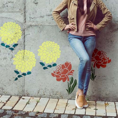 8 Pcs Large Flower Stencils for Painting, 11.81 X 11.81 Inch Flower Stencils for Crafts Reusable, Wood and Wall Stencils for Painting Large Pattern, DIY Templates Holiday Wall Paper (C) - style: C