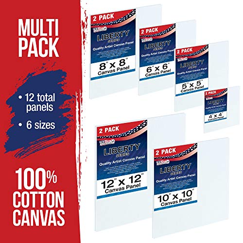 U.S. Art Supply Square Variety Assortment Professional Artist Quality Acid Free Canvas Panels 12-Total Panels (2-EA: 12x12, 10x10, 8x8, 6x6, 5x5, 4x4)