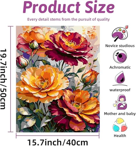 Ekuxom Flowers Paint by Numbers Kit for Adults on Canvas 16x20 Inch | Acrylic Adult Paint by Number Kits-Flowers Watercolor Oil Number Painting for Home Decor Gift(Without Frame) - color: Flowers-1