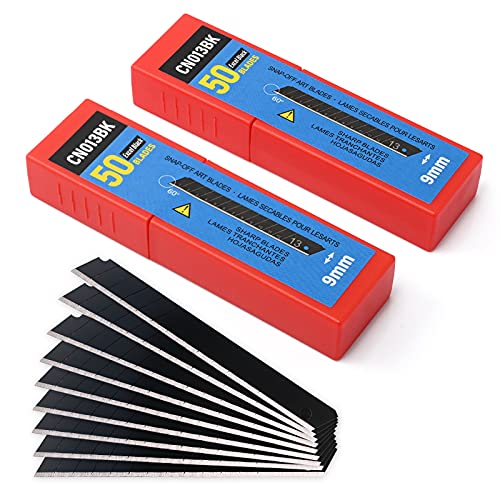 FOSHIO 100PCS 60 Degree Carbon Steel Snap Off Blades 9mm for Box Cutters Utility Knife Universal Art Knife Replacement Black Blades - color: Red - 60 Degree Blades